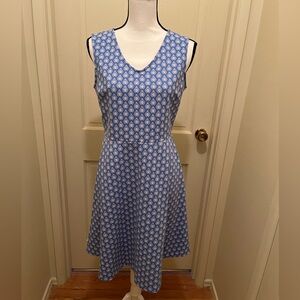 Talbots Petites Blue Lobster Print Stretch Knit Fit & Flare Dress Sz. M